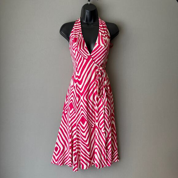 Diane von Furstenberg sz 2 pink‎ white 100% silk midi wrap dress - Picture 1 of 10